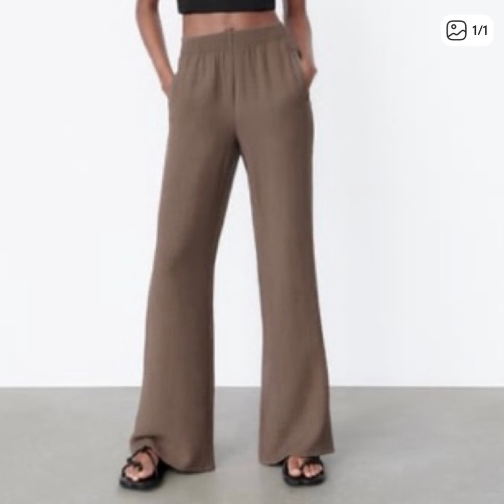 ZARA Women's Wide-Leg Pull-On Pants in Brown